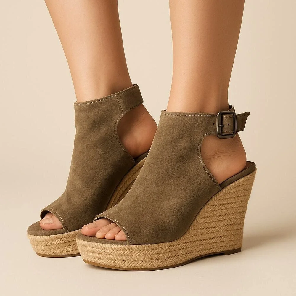 Universal Thread Tan Peep Toe Espadrille Wedge Sandals Size‎ 7